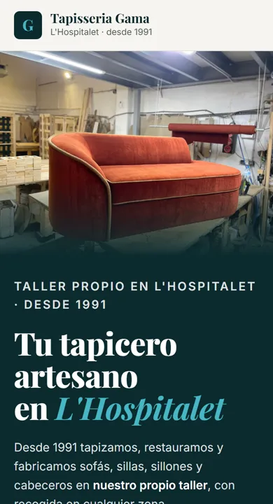 Web de Tapisseria Gama en un móvil